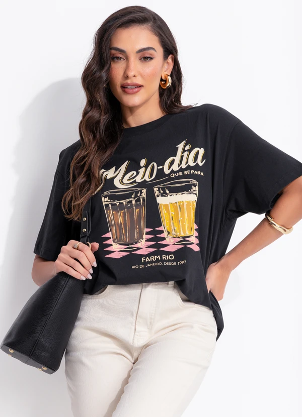 Farm - T-Shirt Média Meio Dia Preto
