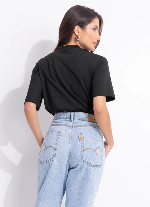 Farm - T-Shirt Média Moldura Conchas Preto 2