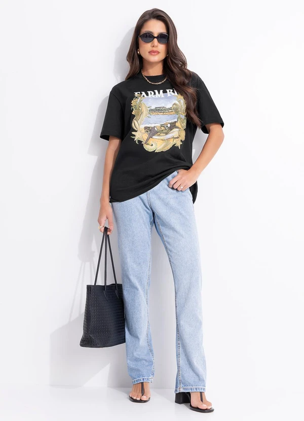 Farm - T-Shirt Média Moldura Conchas Preto 3