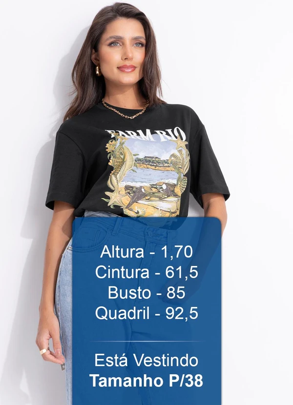 Farm - T-Shirt Média Moldura Conchas Preto 6