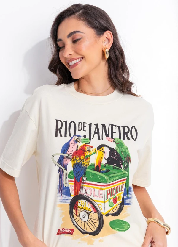 Farm - T-Shirt Média Pássaros com Picolé Bege