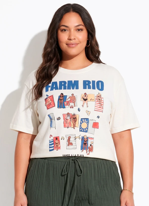 Farm - T-Shirt Média Playa Off White
