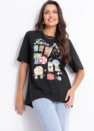 Farm - T-Shirt Média Praia Carioca Preto - FARM