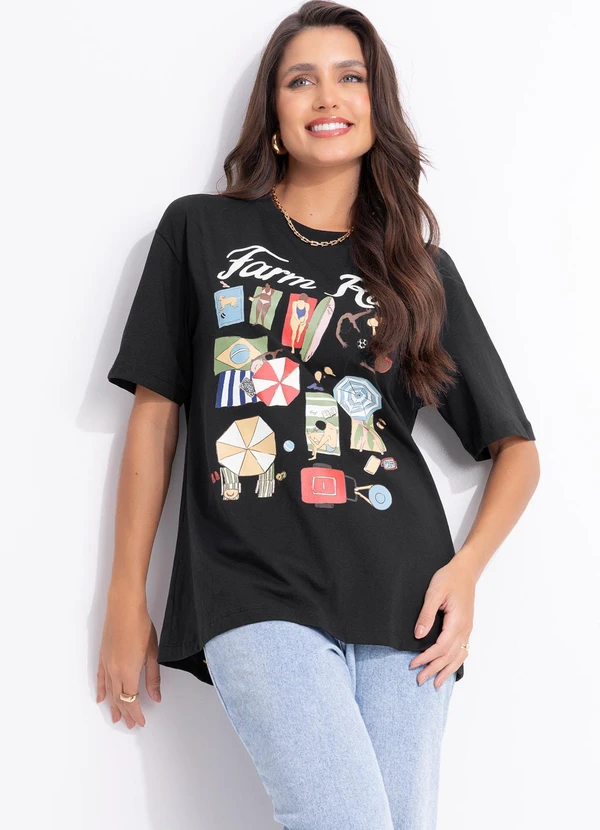 Farm - T-Shirt Média Praia Carioca Preto