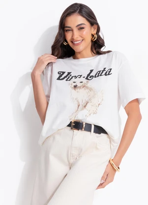 Farm - T-Shirt Média Vira Lata Fiapo de Manga Off Wite - FARM
