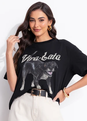 Farm - T-Shirt Média Vira Lata Malhado Preto - FARM