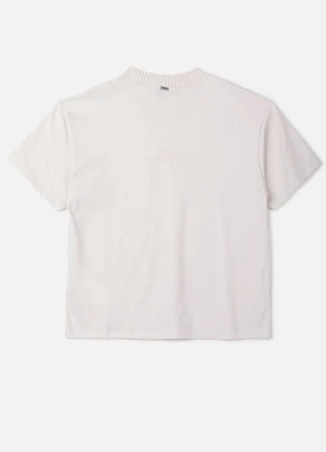 Authoria - T-Shirt Off com Gola de Tricot e Bordado Bege - AUTHORIA