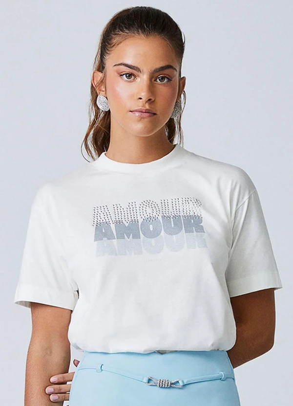 Authoria - T-Shirt Off White Amour com Strass Off White
