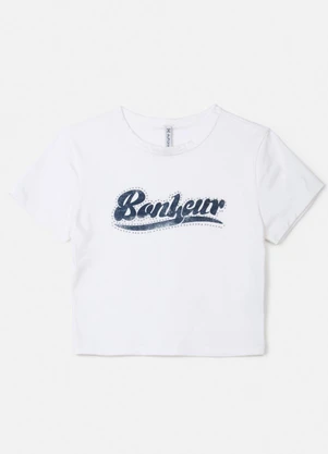 Authoria - T-Shirt Off White Bonjour com Strass Off White - AUTHORIA