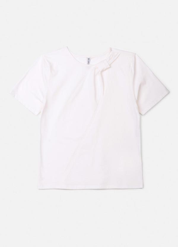 Authoria - T-Shirt Off White com Decote de Laço Off White