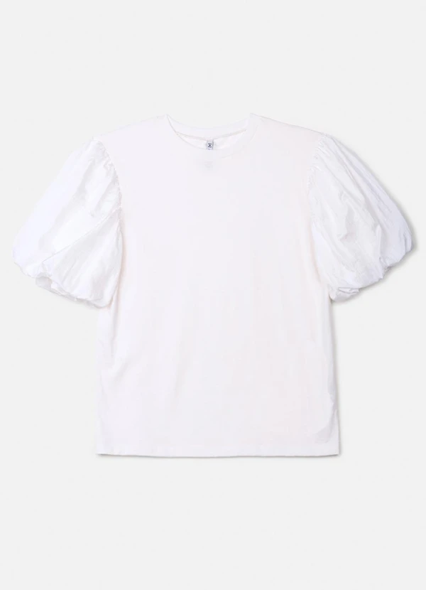 Authoria - T-Shirt Off White com Mangas Balonê Branco