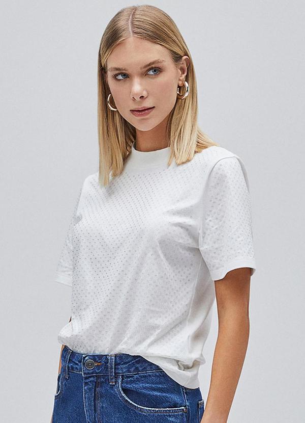 Authoria - T-Shirt Off White com Strass Branco