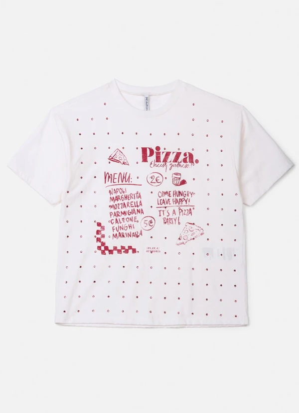 Authoria - T-Shirt Off White com Strass Off White