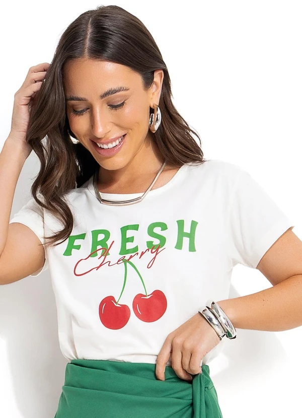 Moda Pop - T-Shirt Off White em Malha de Algodão