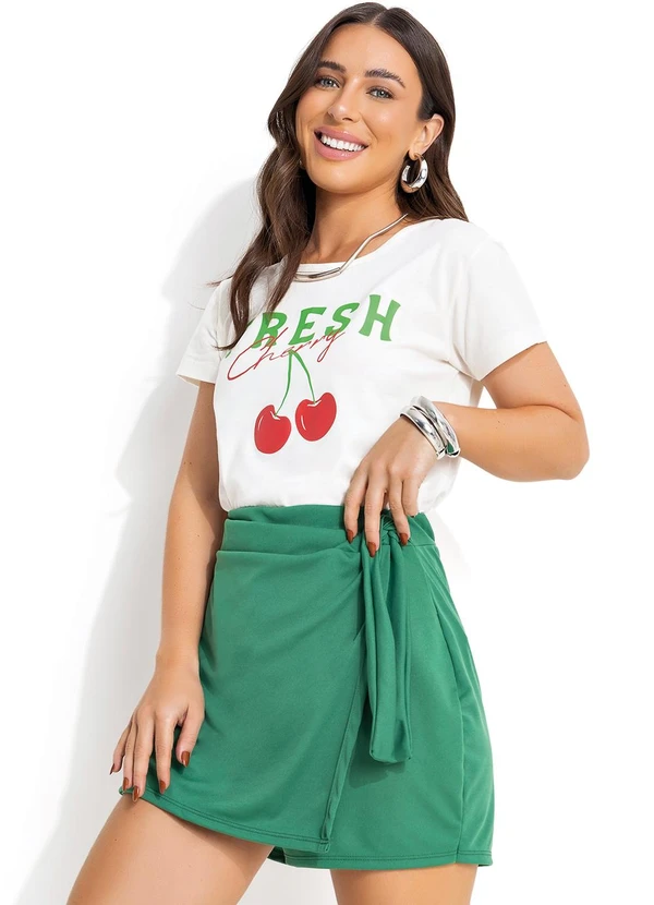 Moda Pop - T-Shirt Off White em Malha de Algodão 8