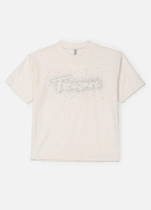 Authoria - T-Shirt Off White Treasure com Strass Bege - AUTHORIA