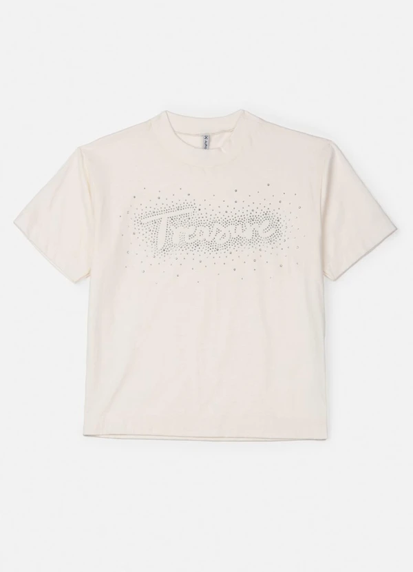 Authoria - T-Shirt Off White Treasure com Strass Bege