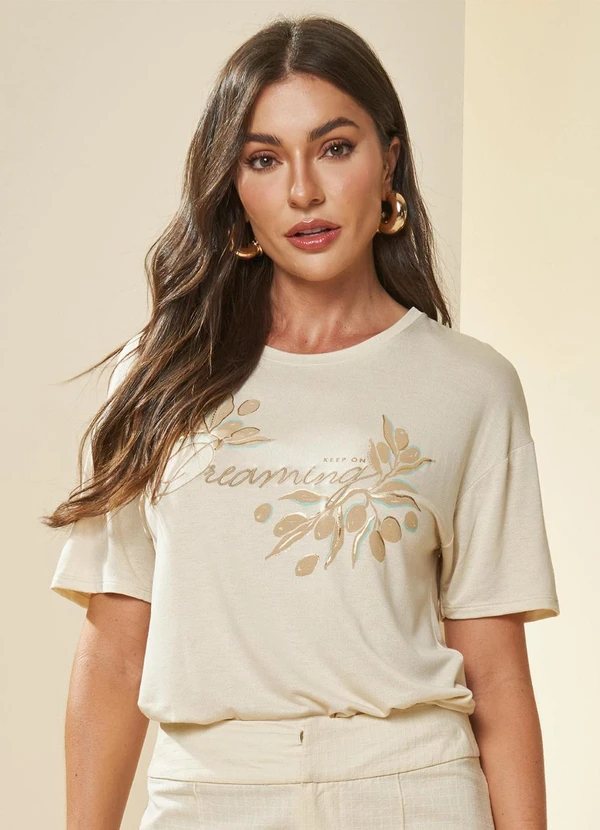 Doce Trama - T-Shirt Oliva em Viscose com Elastano Branco 6