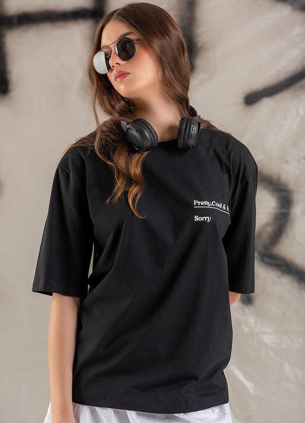 Choyee - T-Shirt Over em Meia Malha Preto