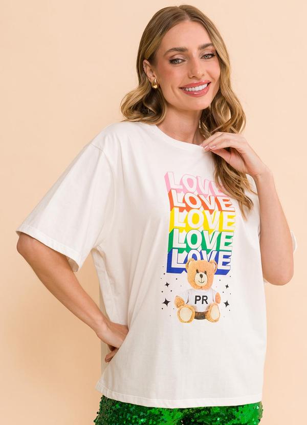 Petit Rose - T-Shirt Over Estonada Urso Love Off-White