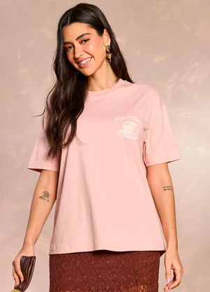 Doce Trama - T-Shirt Oversized em Malha Rosa - DOCE TRAMA