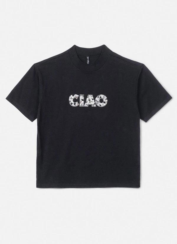 Authoria - T-Shirt Preta Ciao com Predrarias Preto