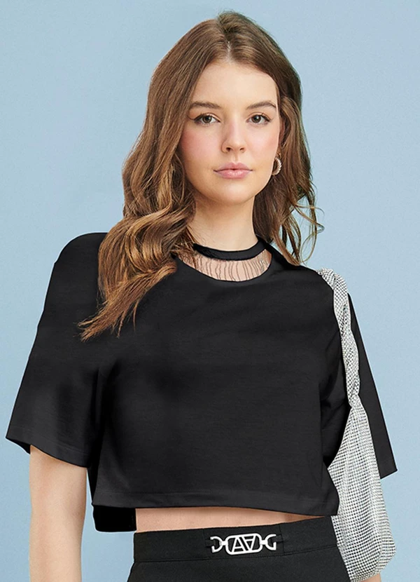 Authoria - T-Shirt Preta com Franjas Preto