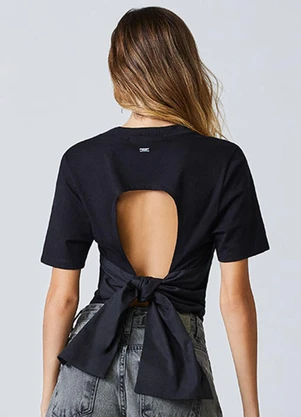 Authoria - T-Shirt Preta com Laço e Mickey em Strass Preto - AUTHORIA