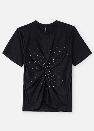 Authoria - T-Shirt Preta com Nó e Strass Preto - AUTHORIA