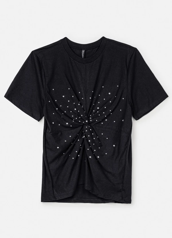 Authoria - T-Shirt Preta com Nó e Strass Preto 2