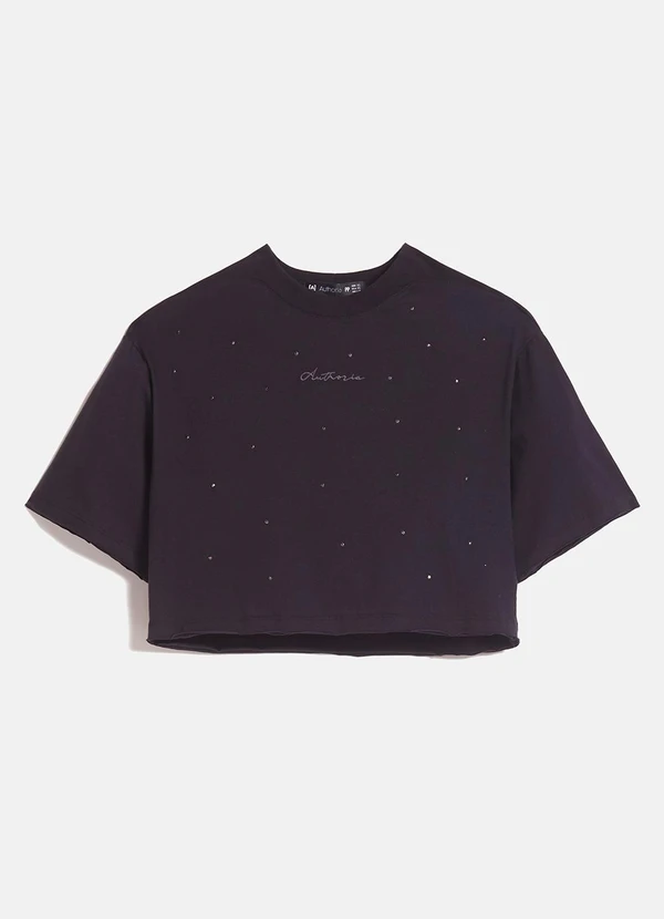 Authoria - T-Shirt Preta com Strass Preto
