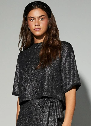 Authoria - T-Shirt Preta de Lurex Preto - AUTHORIA