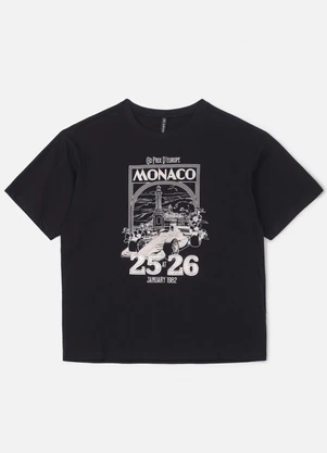 Authoria - T-Shirt Preta Estampada com Strass Preto - AUTHORIA