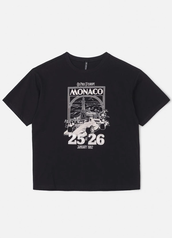 Authoria - T-Shirt Preta Estampada com Strass Preto