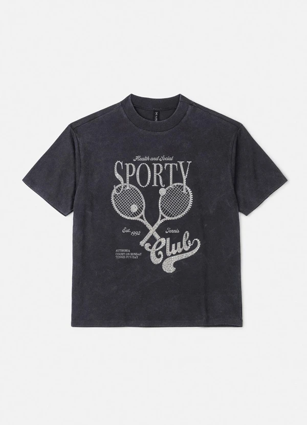 Authoria - T-Shirt Preta Sport Club com Strass Preto 1