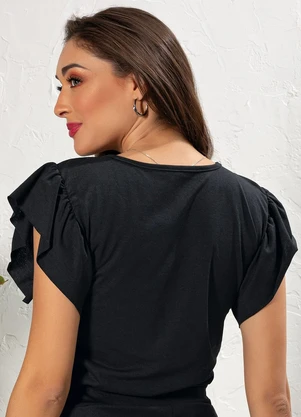Moda Pop - T-Shirt Preto em Malha de Algodão - MODA POP