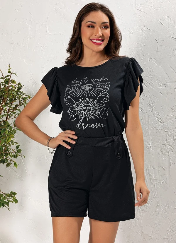 Moda Pop - T-Shirt Preto em Malha de Algodão 3