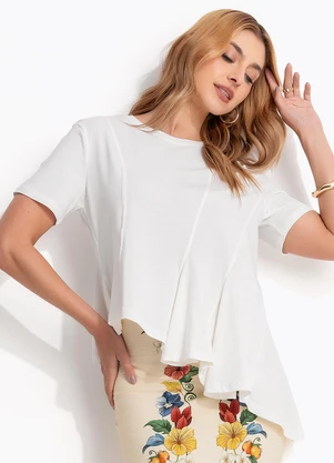 Farm - T-Shirt Recortes Assimétricos Off White - FARM