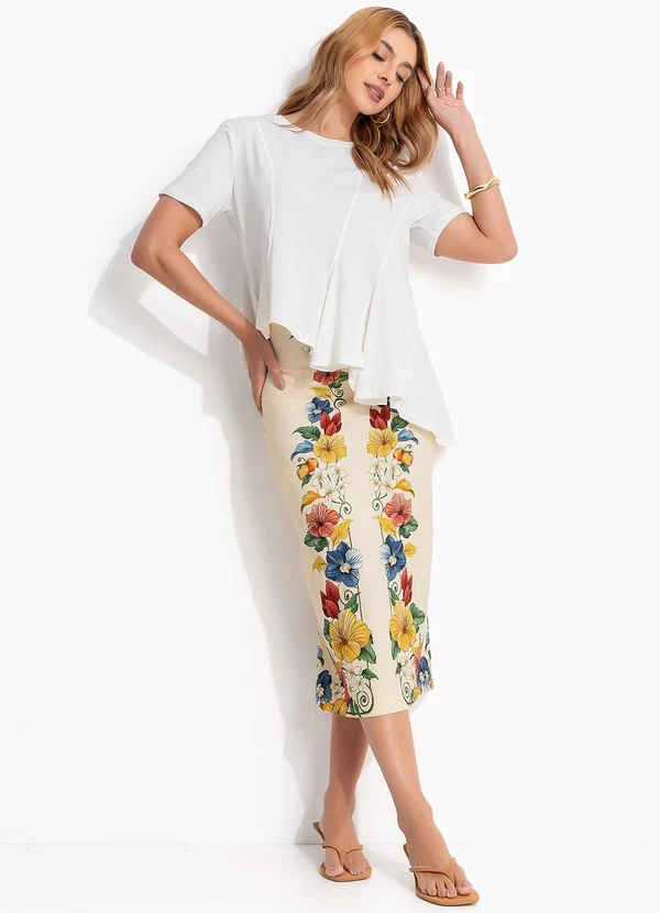 Farm - T-Shirt Recortes Assimétricos Off White 3