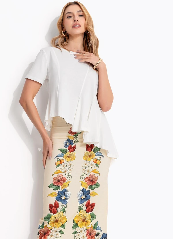 Farm - T-Shirt Recortes Assimétricos Off White 8