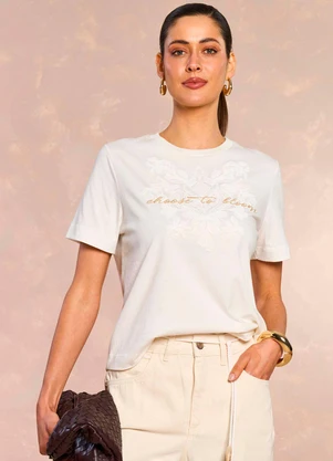 Doce Trama - T-Shirt Retrô Glam em Malha Branco - DOCE TRAMA