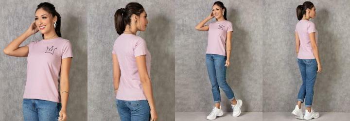 T-Shirt Rosa Claro com Estampa Frontal