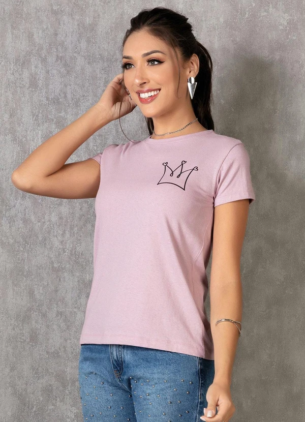 Moda Pop - T-Shirt Rosa Claro com Estampa Frontal 3