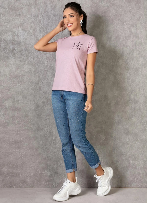 Moda Pop - T-Shirt Rosa Claro com Estampa Frontal 5
