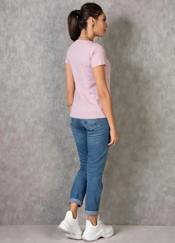 Moda Pop - T-Shirt Rosa Claro com Estampa Frontal 7
