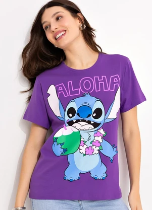 Disney - T-Shirt Roxo em Malha de Algodão Penteado - DISNEY