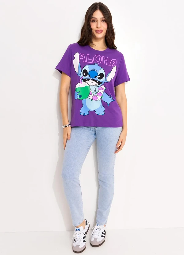 Disney - T-Shirt Roxo em Malha de Algodão Penteado 3