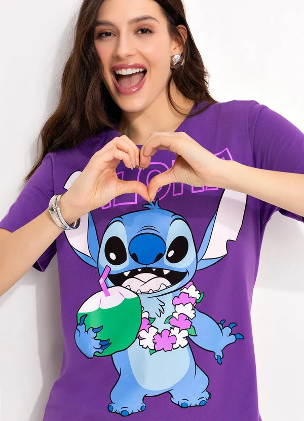 Disney - T-Shirt Roxo em Malha de Algodão Penteado 4