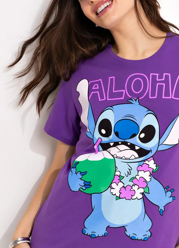 Disney - T-Shirt Roxo em Malha de Algodão Penteado 5