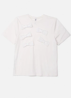 Authoria - T-Shirt Slim Off com Aplicação de Laços Branco - AUTHORIA